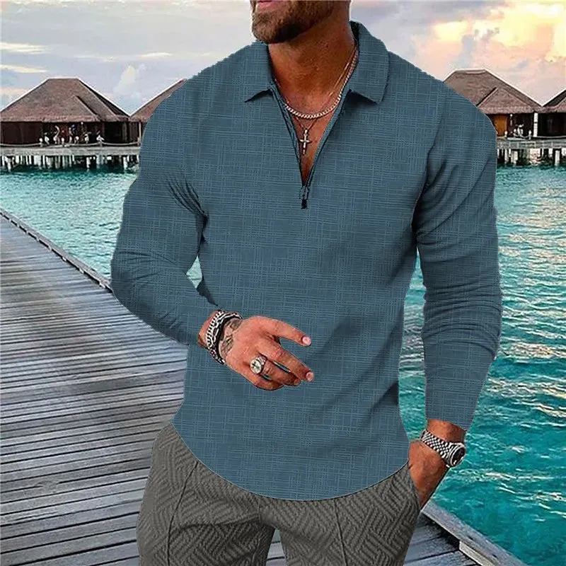 Riolio Spring Men's plus Size S-5XL British Style Casual Polo Long Sleeve Solid Color