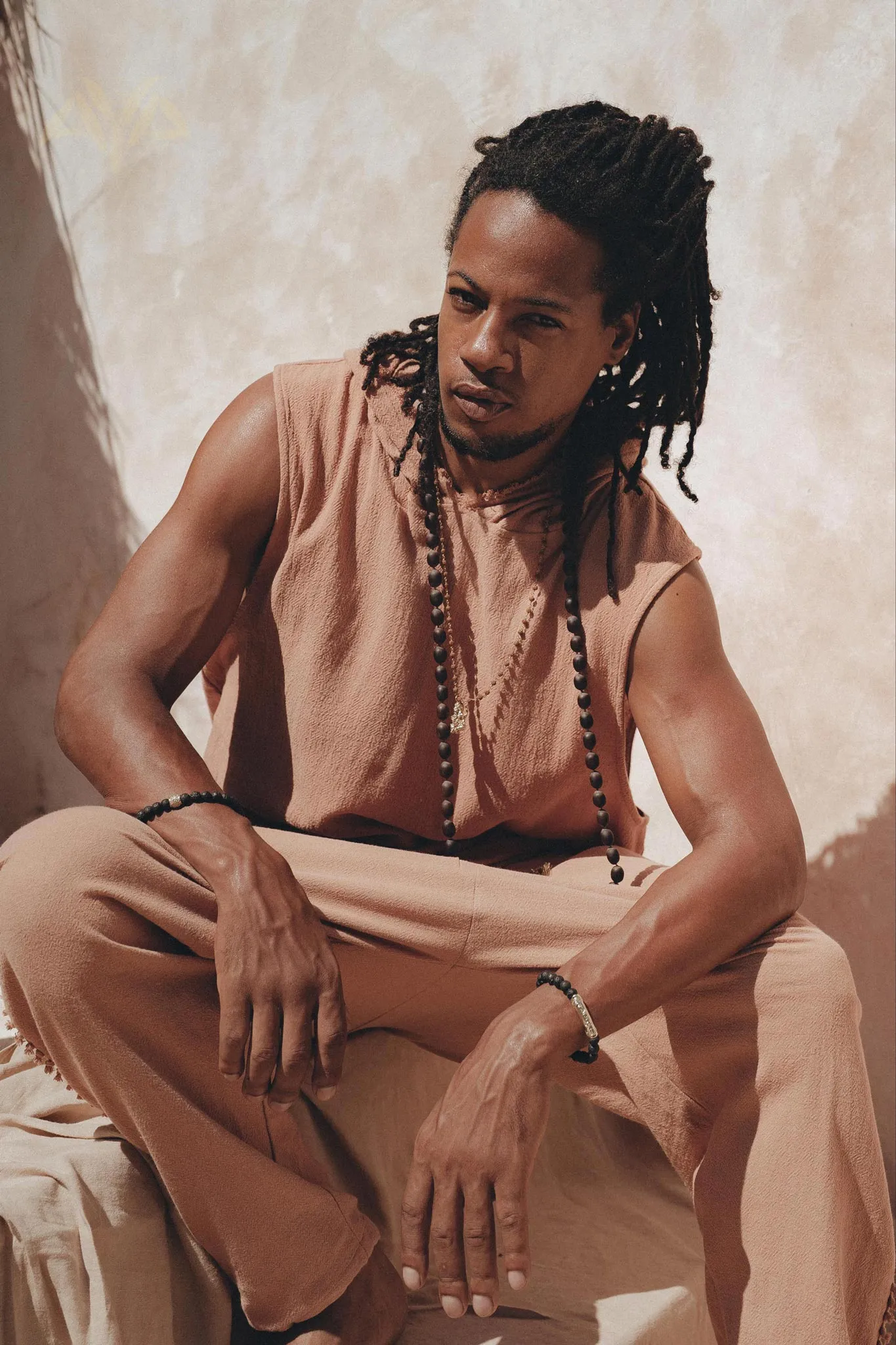 Sandalwood Colour Handwoven Cotton Sleeveless Hoody for Men