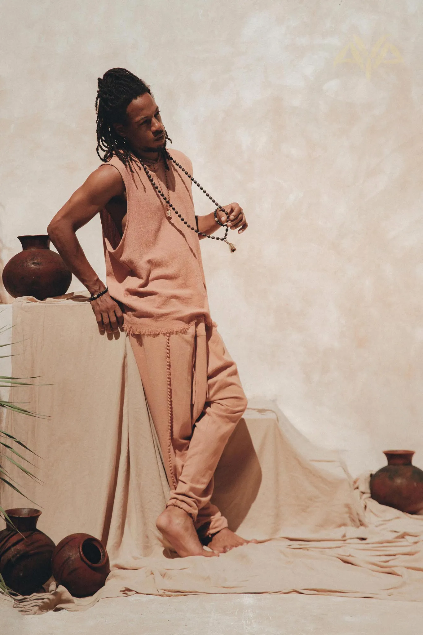 Sandalwood Colour Handwoven Cotton Sleeveless Hoody for Men