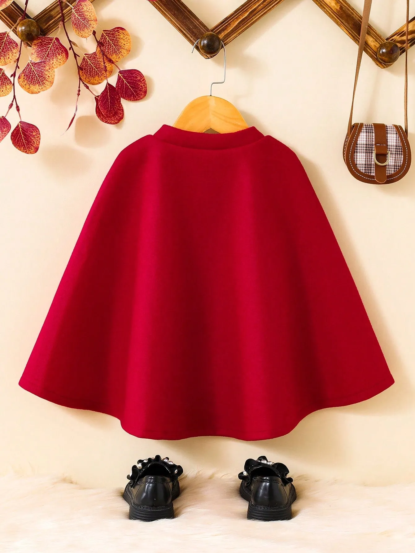 SHEIN Young Girl Contrast Trim Cloak Sleeve Double Breasted Cape Overcoat FD
