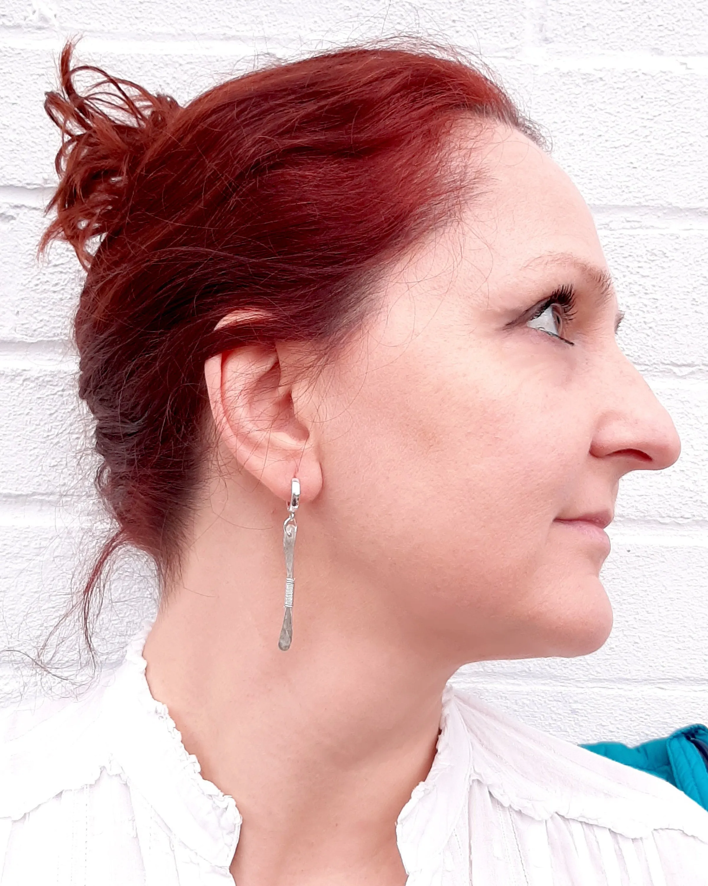 Silver long dangling earrings, silver stick wire wrapped dangling statement earrings, minimalist earrings