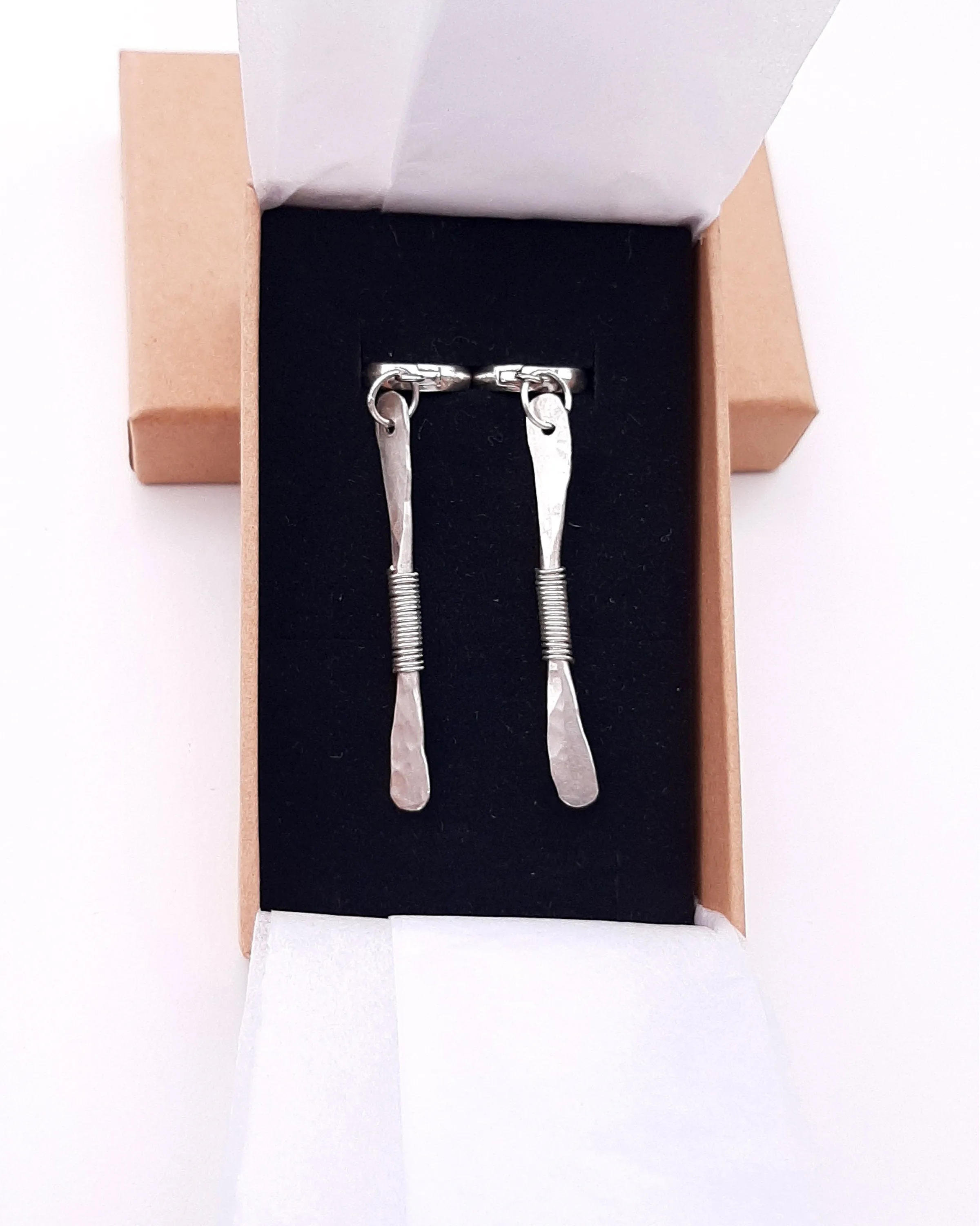 Silver long dangling earrings, silver stick wire wrapped dangling statement earrings, minimalist earrings
