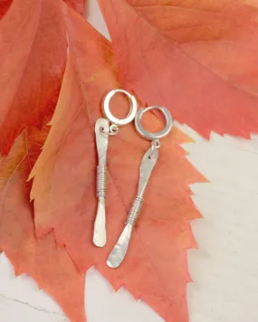 Silver long dangling earrings, silver stick wire wrapped dangling statement earrings, minimalist earrings
