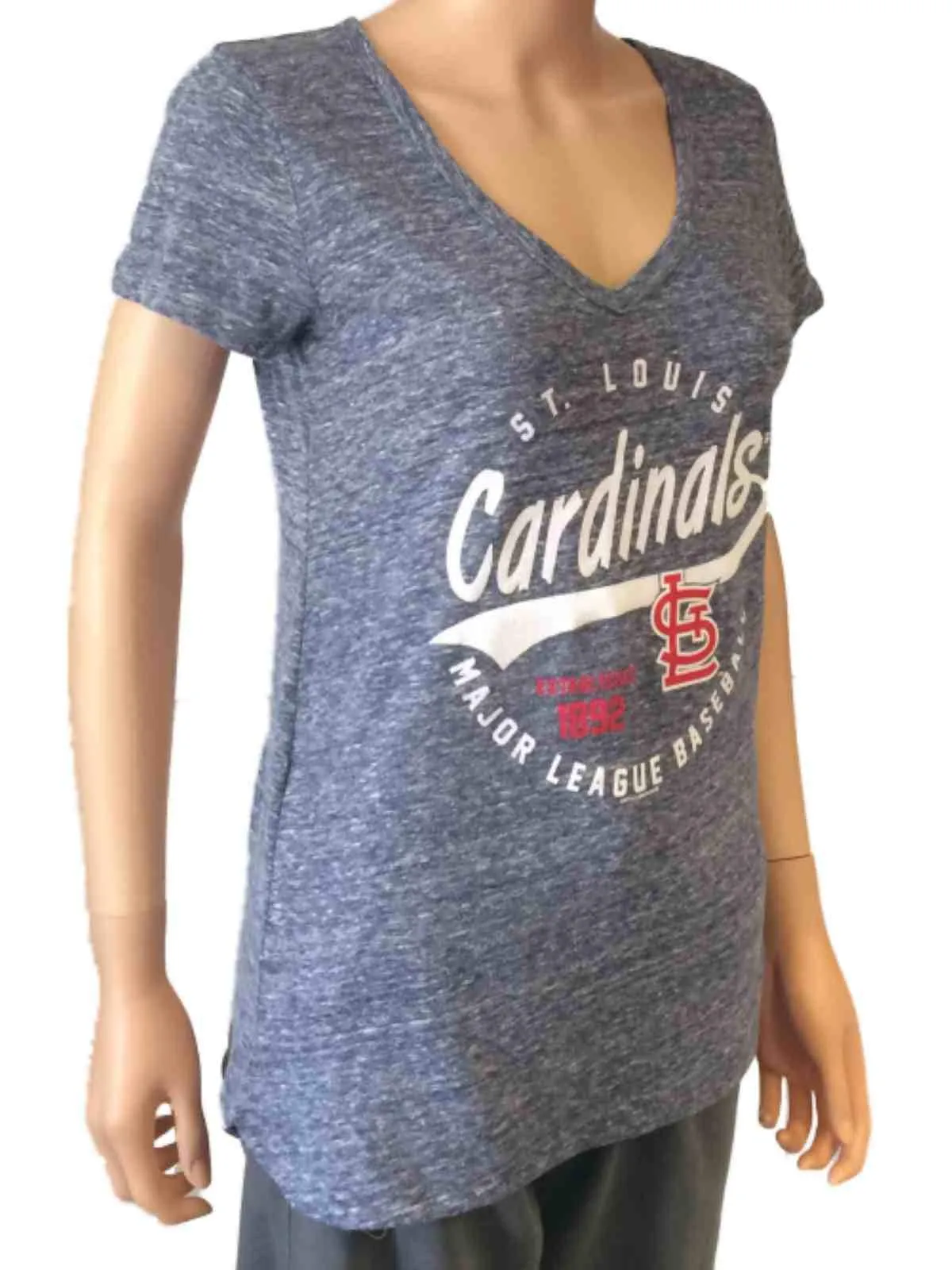 St. Louis Cardinals SAAG Women Navy Loose Soft Baseball V-Neck T-Shirt