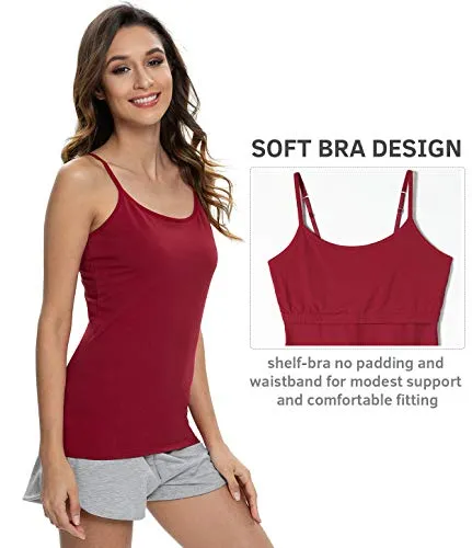 Vislivin Womens Cotton Camisole Adjustable Strap Tank Tops with Shelf Bra Stretch Undershirts 3 Pack Black/Gray/Wine Red S