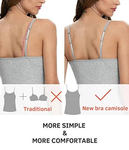 Vislivin Womens Cotton Camisole Adjustable Strap Tank Tops with Shelf Bra Stretch Undershirts 3 Pack Black/Gray/Wine Red S