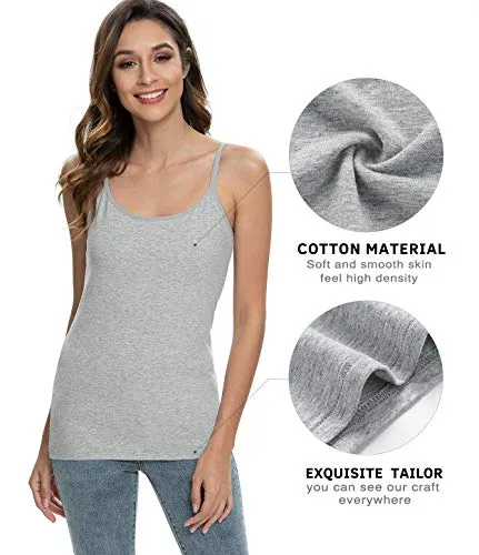 Vislivin Womens Cotton Camisole Adjustable Strap Tank Tops with Shelf Bra Stretch Undershirts 3 Pack Black/Gray/Wine Red S