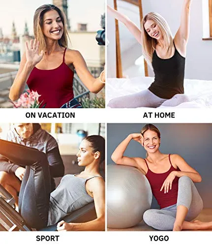 Vislivin Womens Cotton Camisole Adjustable Strap Tank Tops with Shelf Bra Stretch Undershirts 3 Pack Black/Gray/Wine Red S