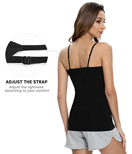 Vislivin Womens Cotton Camisole Adjustable Strap Tank Tops with Shelf Bra Stretch Undershirts 3 Pack Black/Gray/Wine Red S