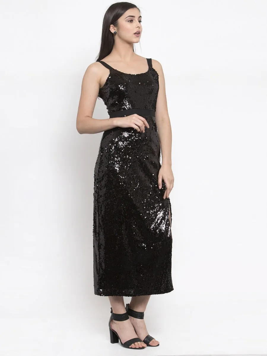 Women Sequinned Black Slim Fit Dress