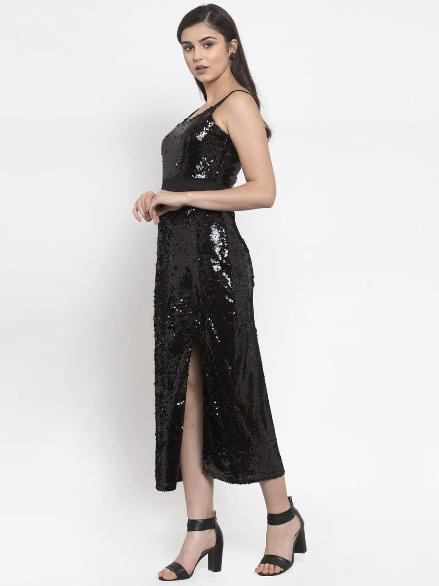 Women Sequinned Black Slim Fit Dress