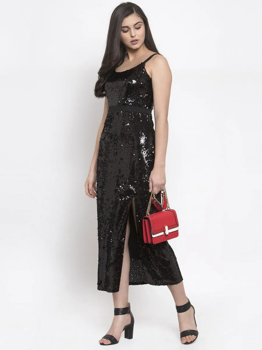 Women Sequinned Black Slim Fit Dress