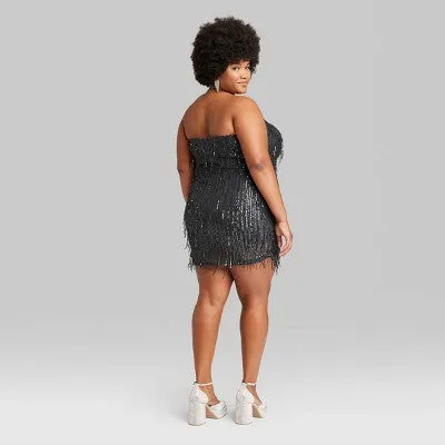 Women's Tube Sequin Fringe Mini Bodycon Dress - Wild Fable Dark Gray XXL