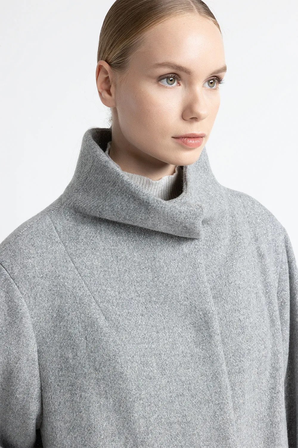 Wool and lurex coat with high collar