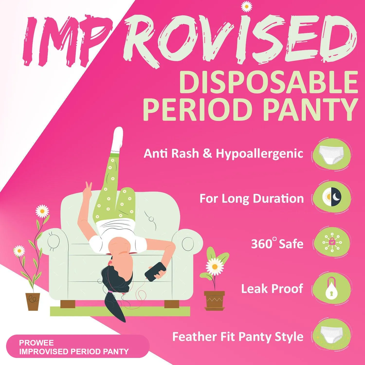 XL Size Improvised Period Panty-Panties designed for Heavy Flow,360 Degree Coverage with Leak Guard and Ultra-Absorbent Core, All night protection from heavy flow. PROWEE- Improvised Period Panty